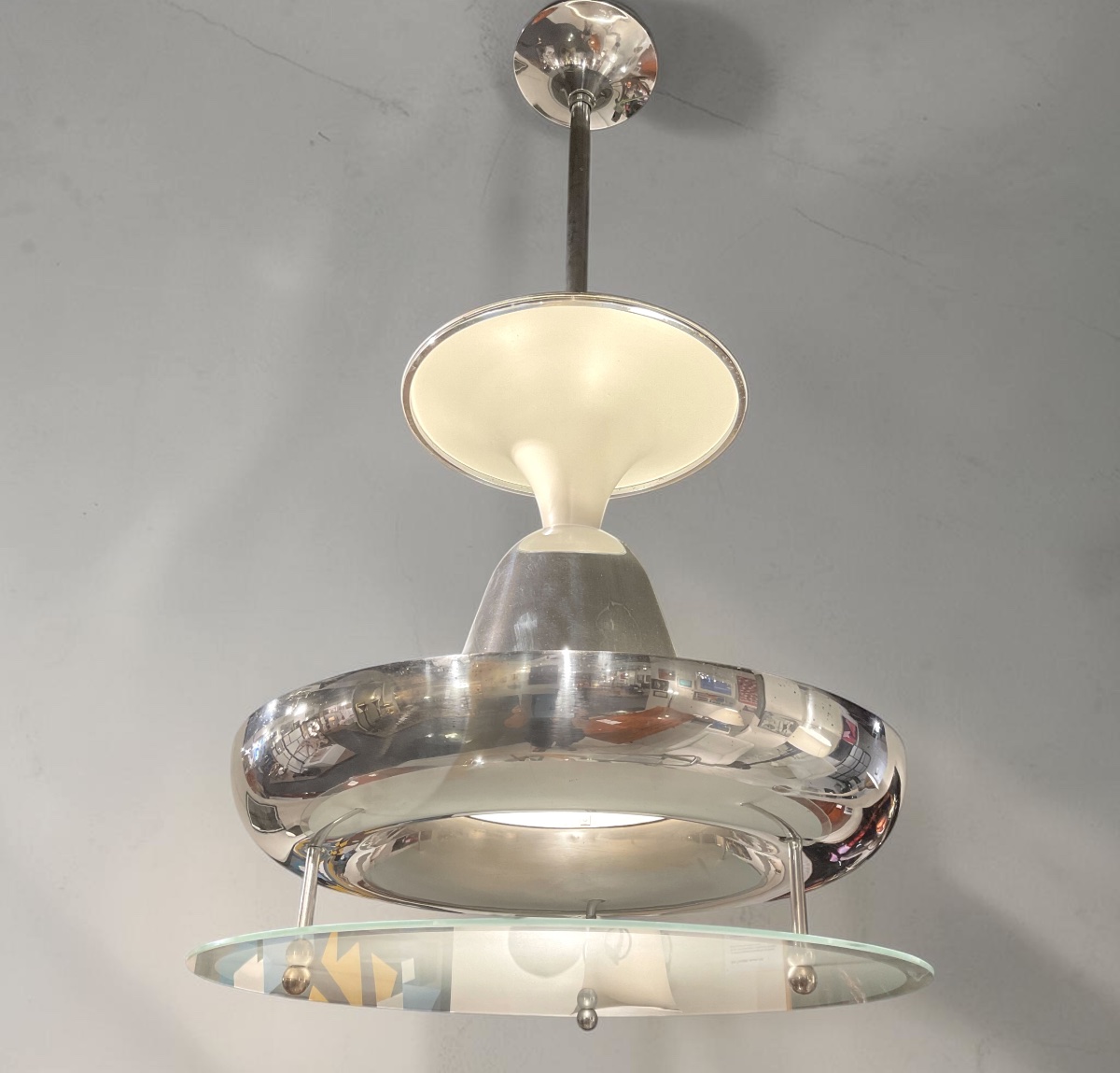 Modernist Art Deco Chandelier, Belgium, Circa 1930-photo-1